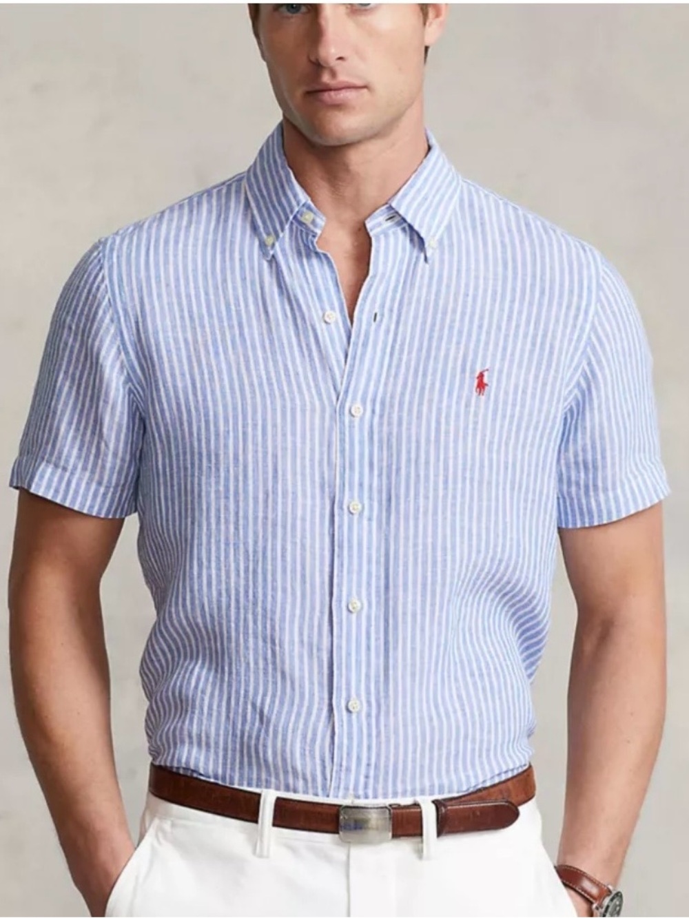Polo Ralph Lauren Classic Fit Blue Striped Linen Button Down Shirt Size XL